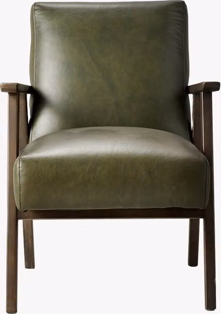 Perch & Parrow Mid-Century Green Leather Lounge Armchair