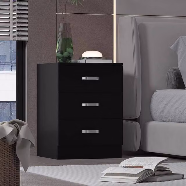 SPETLEK Black 3 Drawer Chest of Drawers with Metal Handles – 1