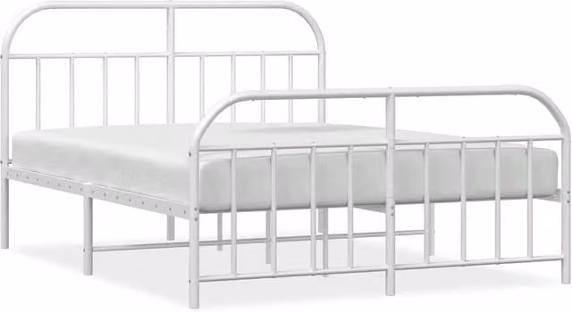 Berkfield Home Metal Bed Frame with Headboard and Footboard in White, W/D/H: 135 x 190 cm Double – 1