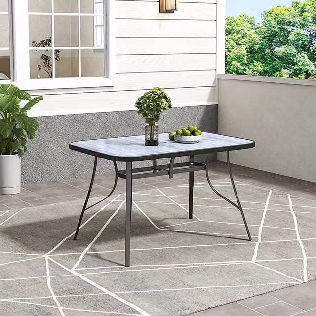 Breeins Modern Wood Effect Garden Table with Black Tempered Glass, W/D/H: 120 x 80 x 72.5 cm