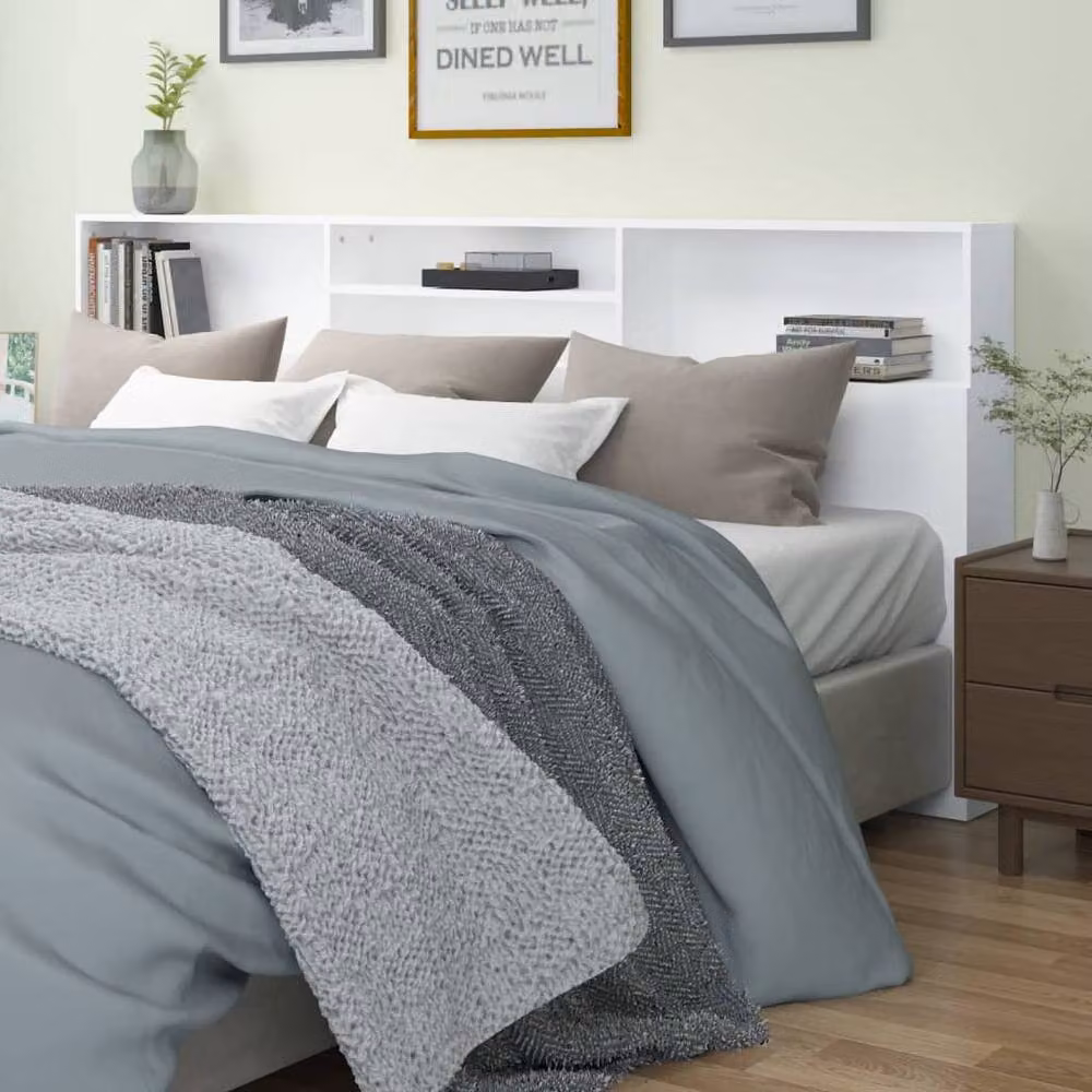 Berkfield Home White Headboard Cabinet with Side Compartments W: 220 cm, D: 19 cm, H: 103.5 cm – 2