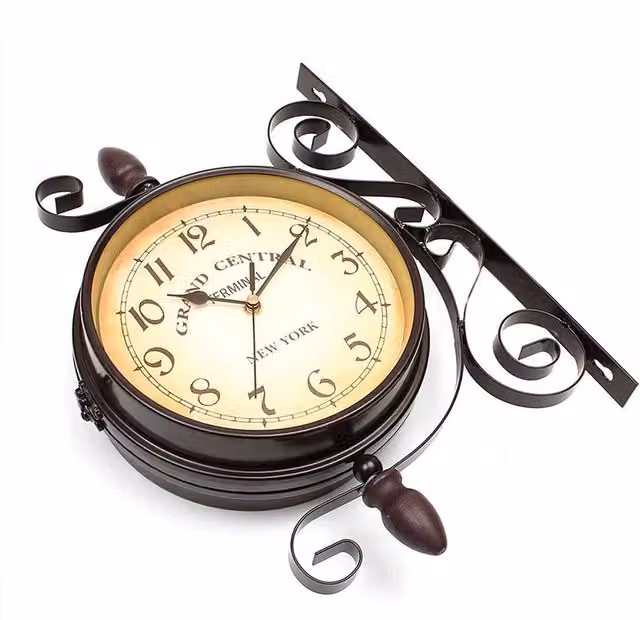 PAWNORA Double Sided Retro Metal Wall Clock in Dark Brown, W: 100 cm, H: 100 cm – 1