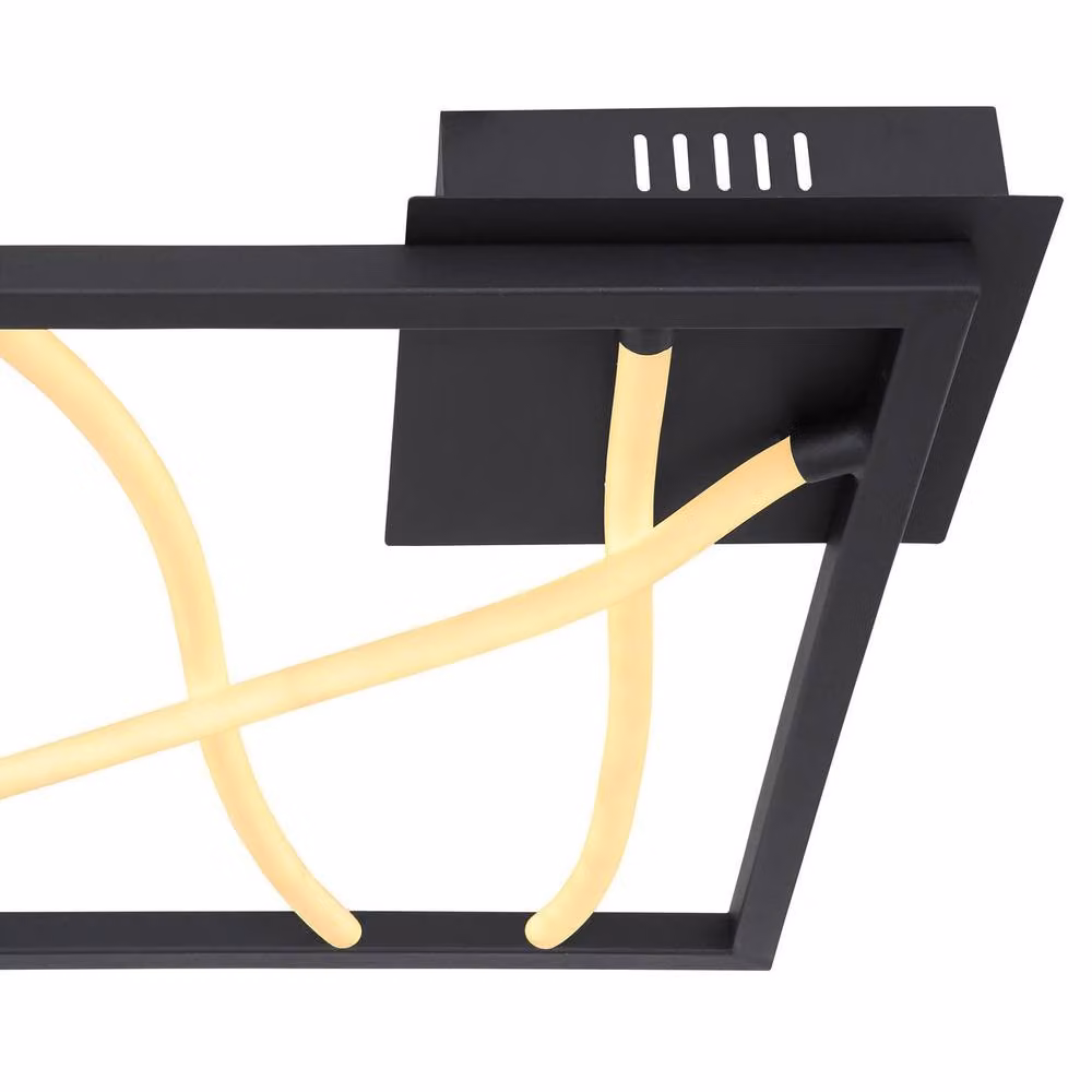 Netlighting Kaia Modern Square Semi Flush Ceiling Light in Black with 4x Integrated Warm White LED 3000K – 3