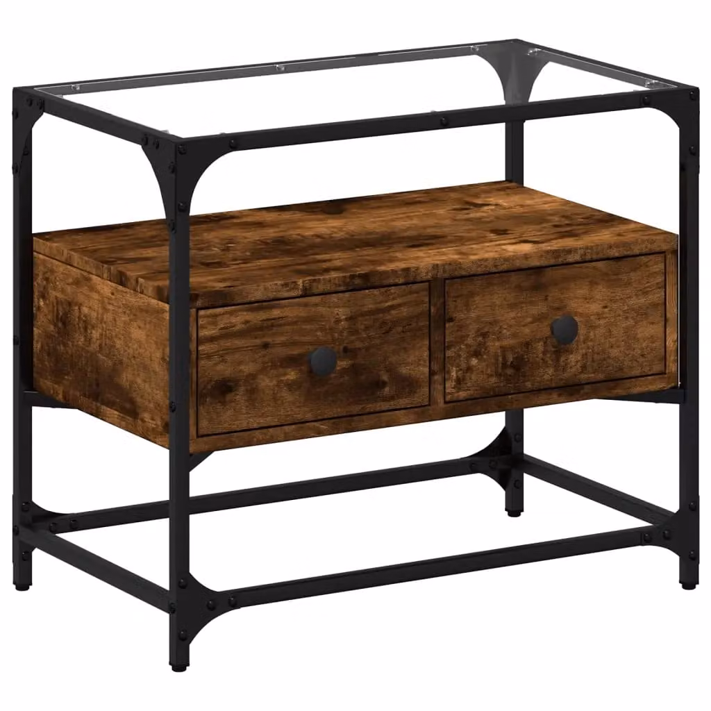 Berkfield Home Industrial TV Cabinet with Glass Top in Smoked Oak and Brown, W/D/H: 60 x 35 x 51 cm – 2