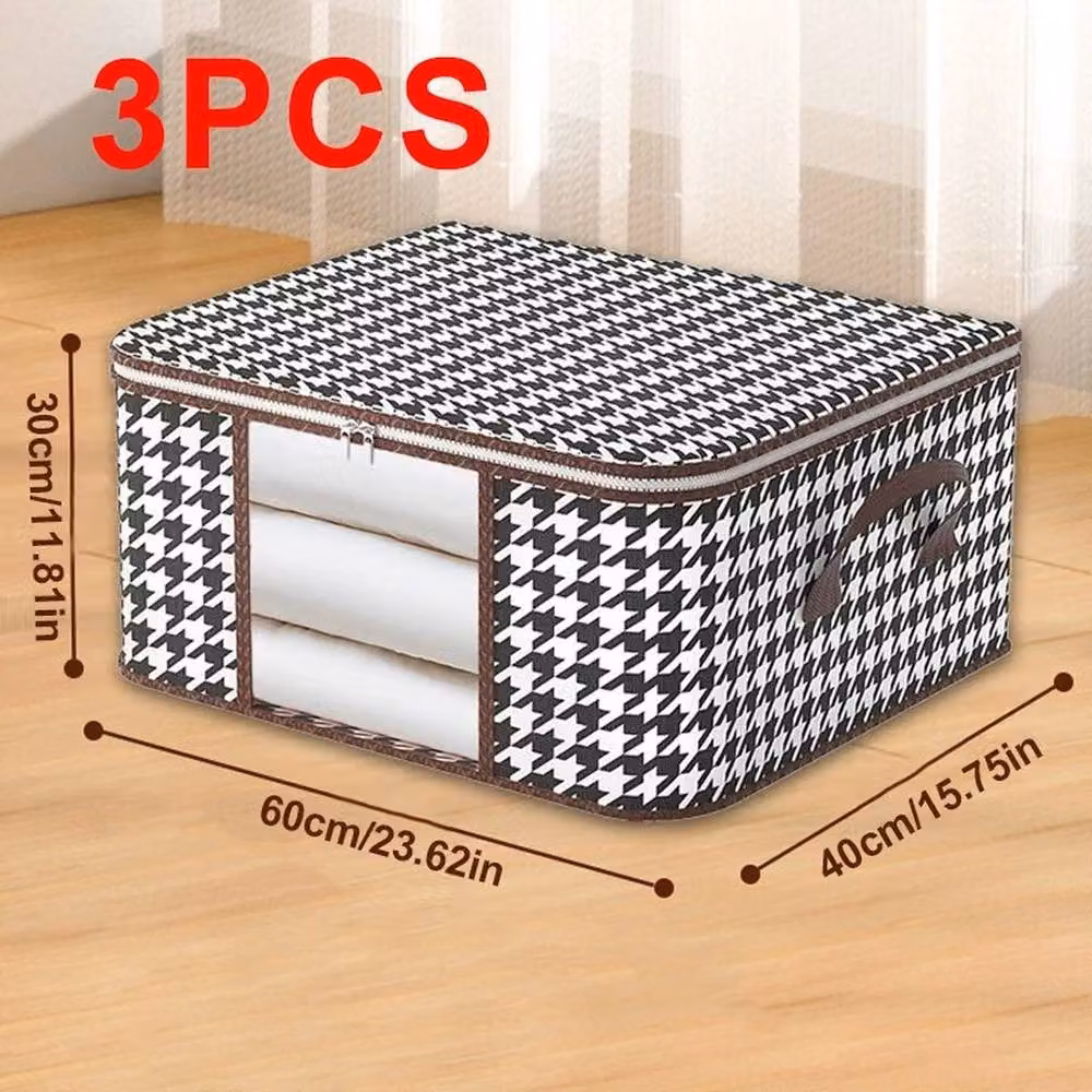 KORVIXA 3-Piece Grey Fabric Clothes Storage Bags with Handles – 2
