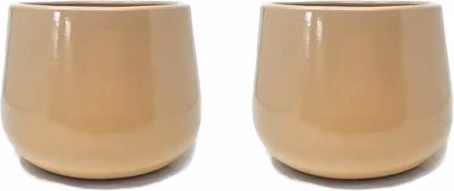Verano Spanish Ceramics Beige Cylinder Indoor Plant Pot Set of 2, Height: 20.5 cm