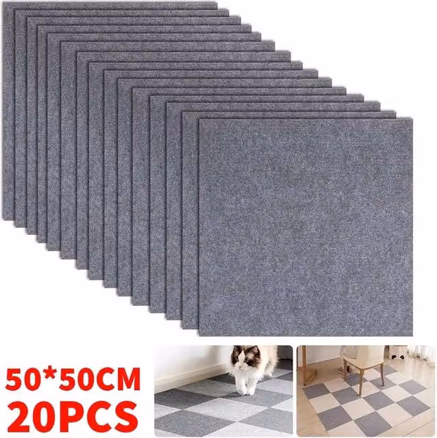 Kelvenix 20 Pack DIY Self Adhesive Carpet Tiles in Grey, W/D/H: 50 x 50 x 0.5 cm – 1