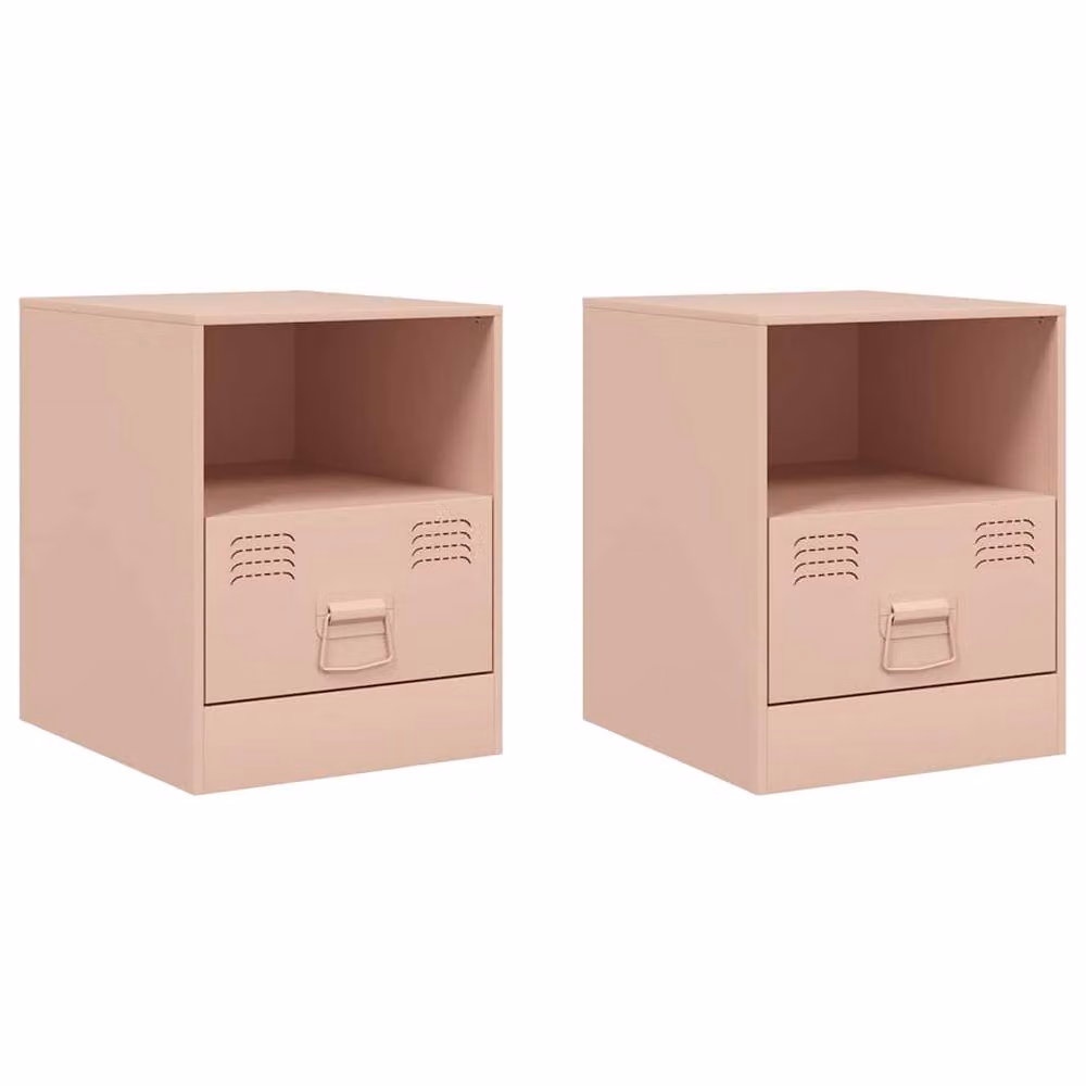 Berkfield Home Stylish Bedside Cabinets, 2-Piece Set in Pink Metal, W/D/H: 34.5 x 39 x 44 cm – 2