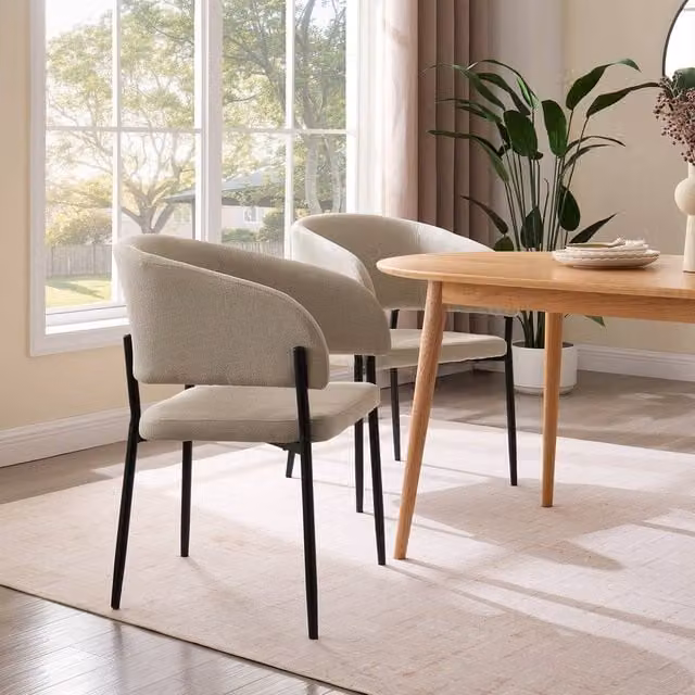 VonHaus Oxford Upholstered Dining Chairs in Beige, Set of 6 – 1