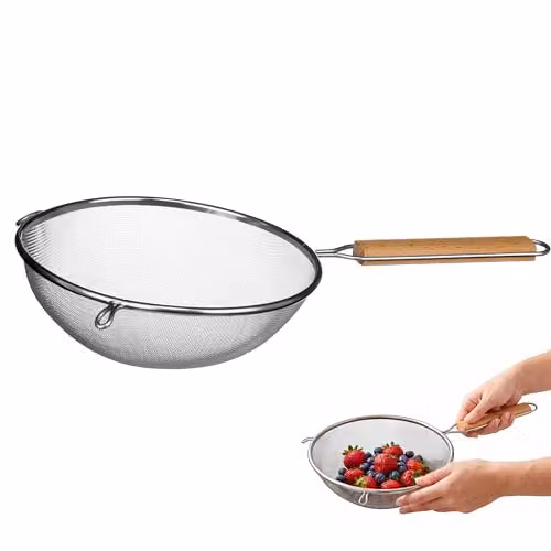 Orsina Fine Mesh Stainless Steel Sieve with Wooden Handle, Silver and Brown, Diameter: 24.5 cm