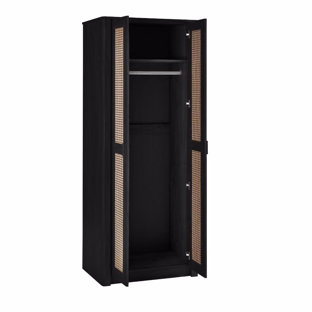 Cheshire Premium Sydney 2 Door Black Rattan Wardrobe with Full Hanging Space – 2
