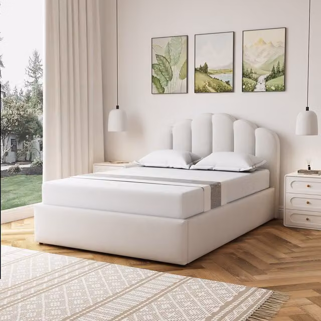 Artemis Home Modern Upholstered Ottoman Bed Frame with Lift Up Base, Beige