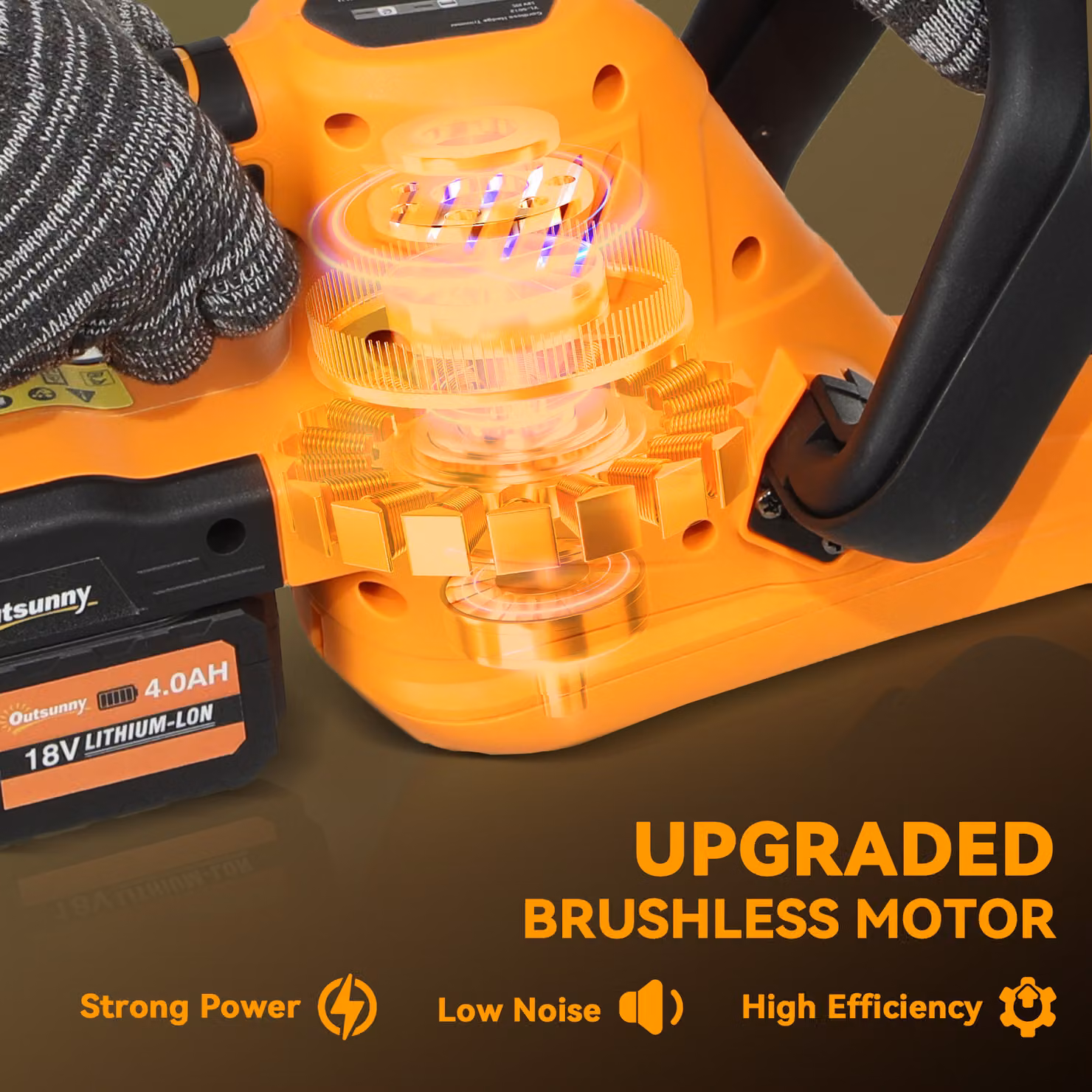 Outsunny Cordless Orange Hedge Trimmer with 51cm Blade, Brushless Motor and 2 x 4.0Ah Rechargeable Batteries – 4