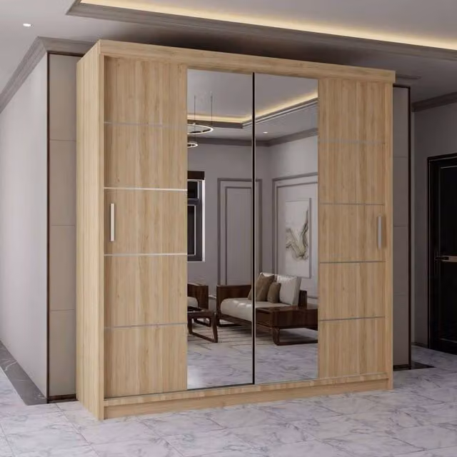 MN Furniture Modern Sliding Mirror Wardrobe Doors with Integrated LED Lighting, W: 150 cm, H: 217 cm – 1