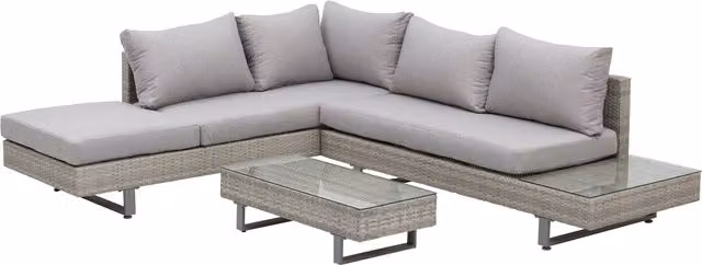Outsunny 5-Seater Grey Rattan Garden Furniture Set with L-Shape Corner Sofa, Chaise Lounge, Coffee Table, Side Table and Cushions – 1