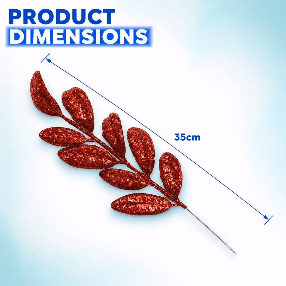 Shatchi Red Glitter Walnut Leaf Christmas Tree Picks, 6 Pack, Height: 35 cm – 3