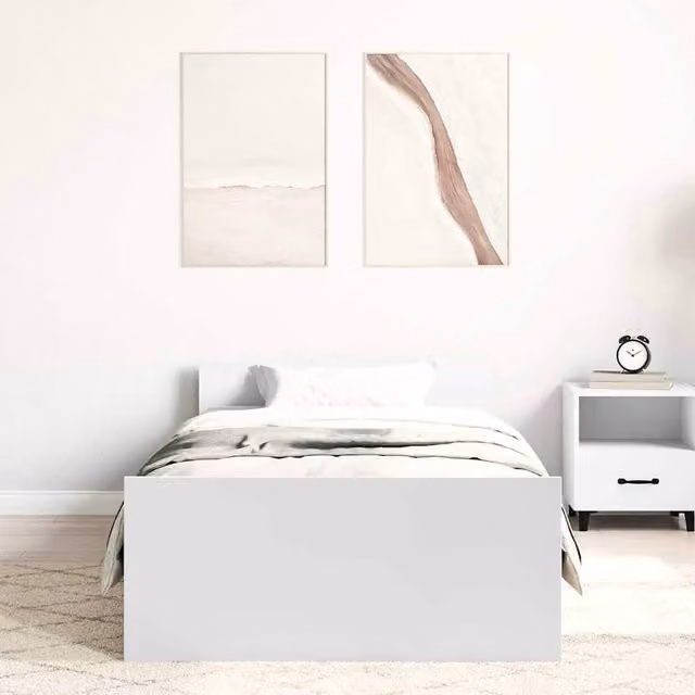 Berkfield Home Minimalist White Bed Frame in Pine and MDF, W/D/H: 100 x 200 cm