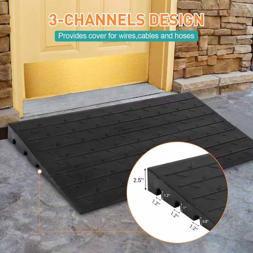 London Boutique Heavy Duty Rubber Threshold Curb Ramp in Black – 6