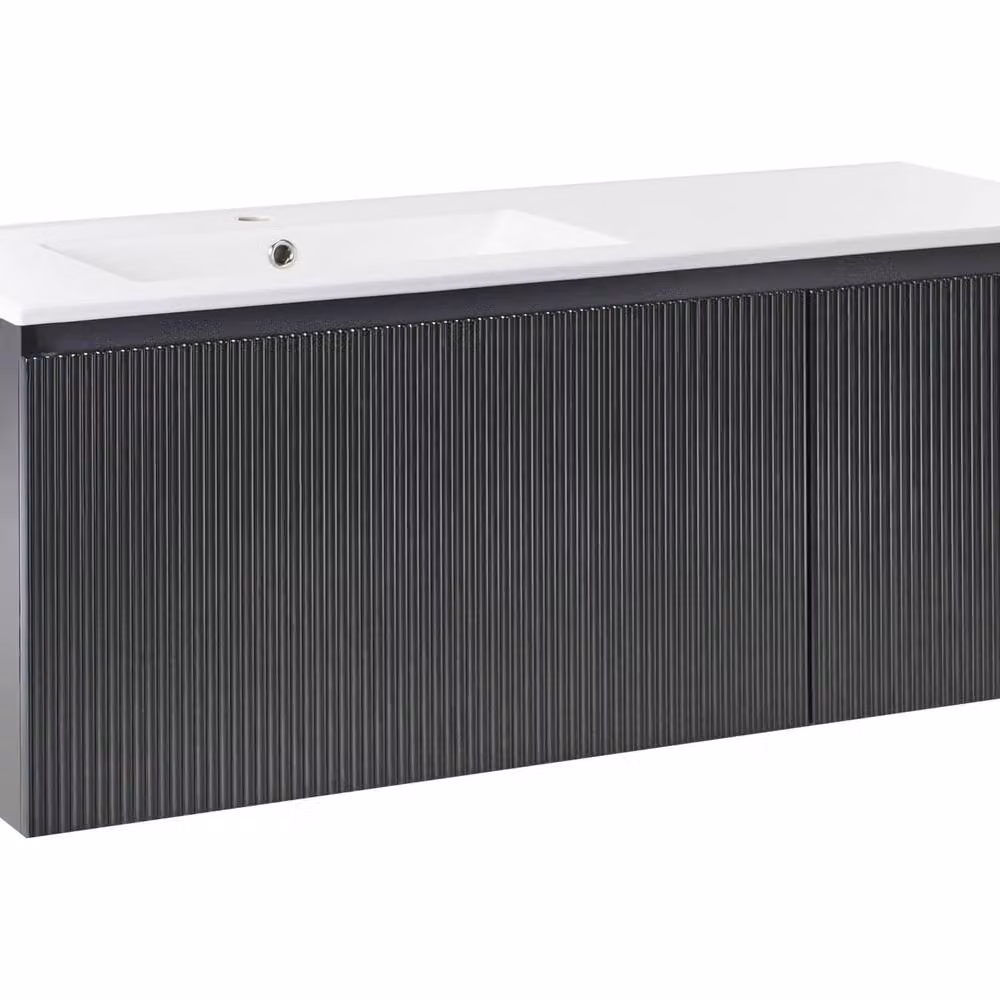 Wyld and Coco Wall-Mounted Vanity Unit with Ceramic Basin, Black Fluted Front, Width: 120 cm – 2