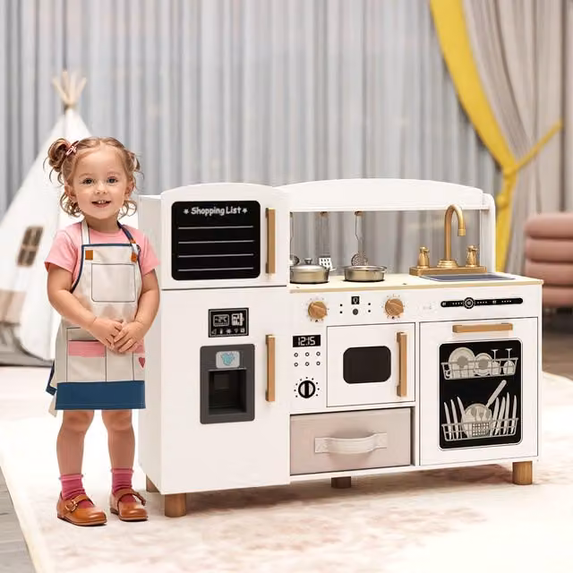 COSTWAY Kids Wooden Play Kitchen in White