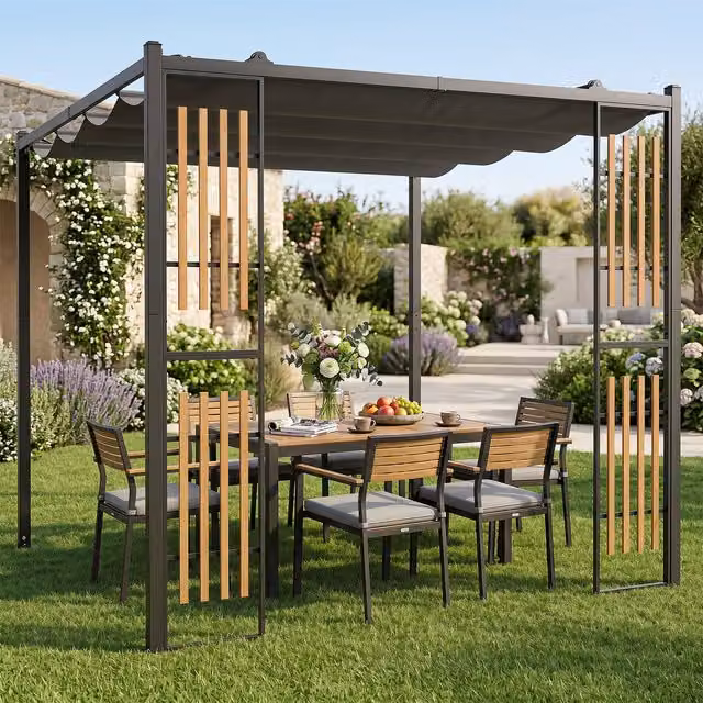 Costway Modern Outdoor Garden Pergola with Grey Polyester Canopy and Metal Frame