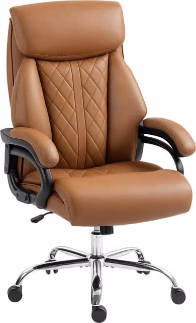 HOMCOM Modern Spring Padded Faux Leather Task Office Chair with Armrests and Castors, Brown – 1