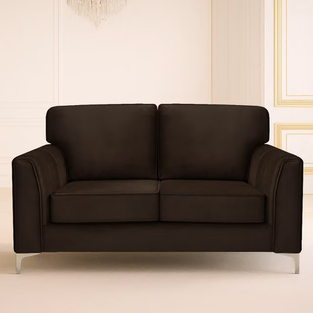 Somnior Beds Ltd Modern Linear 2-Seater Velvet Sofa in Brown with Solid Wood Frame