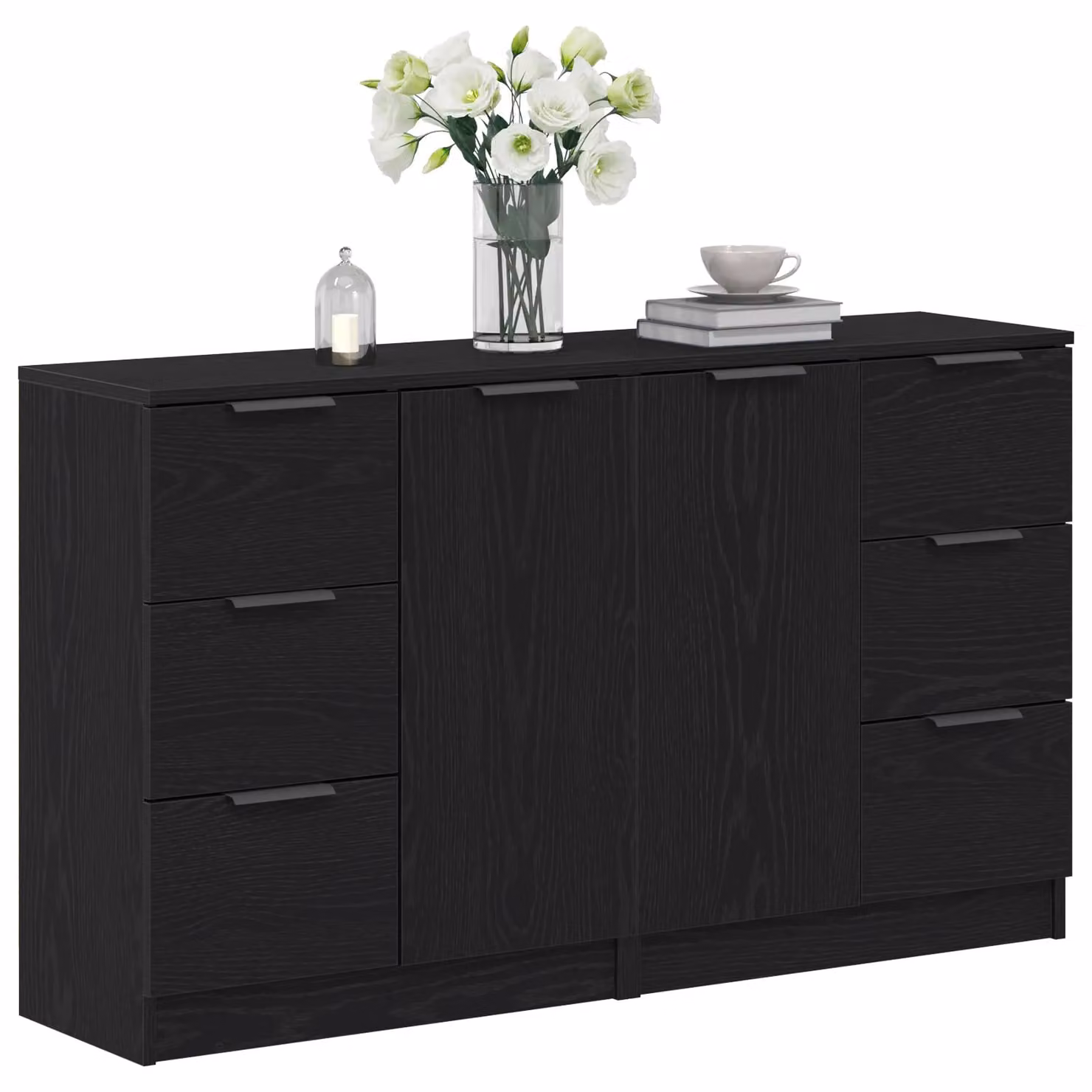 Berkfield Home Set of 2 Modern Black Oak Sideboards in Engineered Wood, W/D/H: 60 x 30 x 70 cm – 3