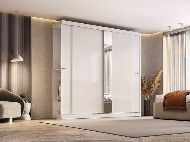 Vente-unique ADALRIK II 2-Door Sliding Wardrobe with Mirror in White, Width: 231 cm