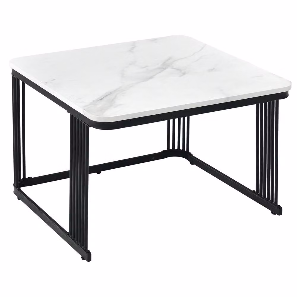 Rolipo Square Faux Marble Nesting Coffee Table Set of 2 with Black Metal Frame in White – 5
