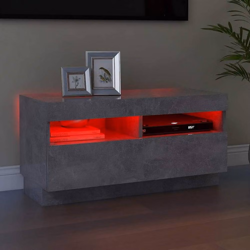 Berkfield Home Modern TV Cabinet with LED Lights in Concrete Grey, W/D/H: 80 x 35 x 40 cm – 1