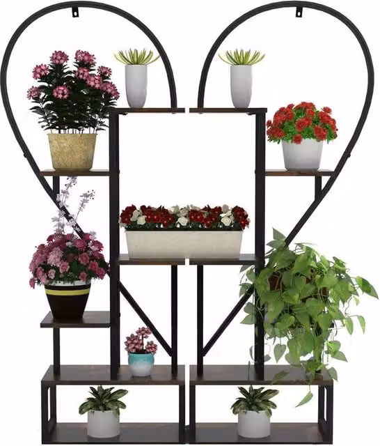 KORVIXA 5 Tier Metal Plant Stand in Black, W/D/H: 90.0 x 24.0 x 136.5 cm