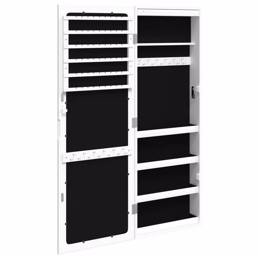 Berkfield Home White Glossy Wall Mounted Mirror Jewellery Cabinet with LED Lighting and Lock, H 106.0 x W 37.5 x D 10.0 cm – 3