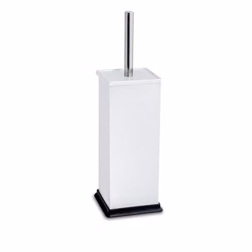 Harbour Housewares White Square Toilet Brush and Holder Set with Stainless Steel and Plastic Enclosed Design