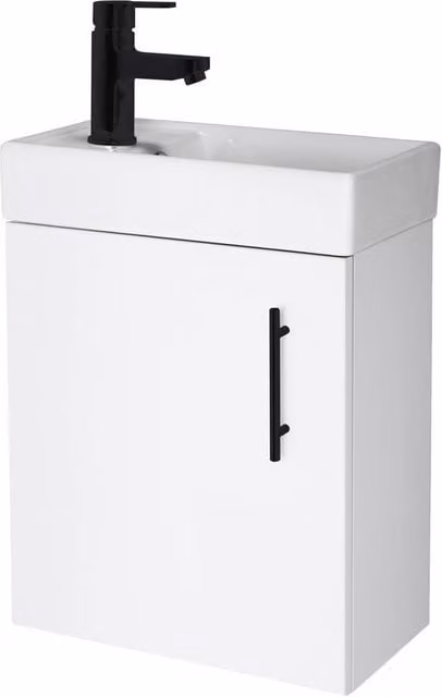 Balterley Modern Gloss White Wall Mounted Bathroom Vanity Basin with Matt Black Handle, Width: 40 cm