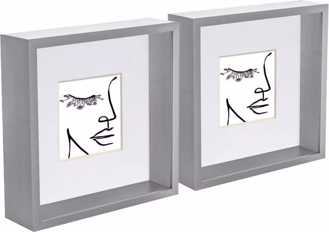 Nicola Spring Pack of 2 Square 3D Deep Box Photo Frames in Grey and White, W/H: 20.32 x 20.32 cm with 4 x 4 inch Mounts