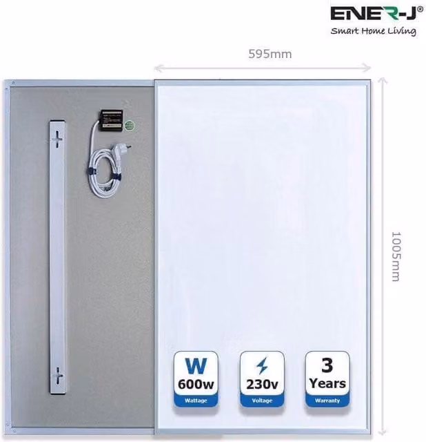 ENER-J 600W Infrared Carbon Crystal Heating Panel, White, Wall or Ceiling Mounted – 1
