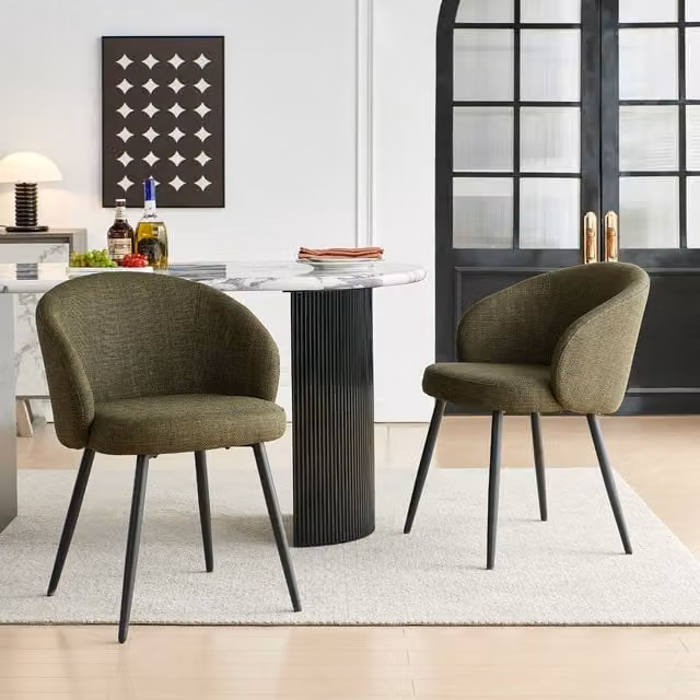 SONARA Modern Set of 2 Green Fabric Ergonomic Dining Chairs with Arms – 1