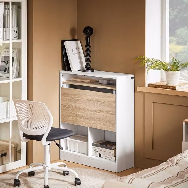 SoBuy Modern White Secretary Desk with Folding Top and Enclosed Cabinet Hideaway – 1