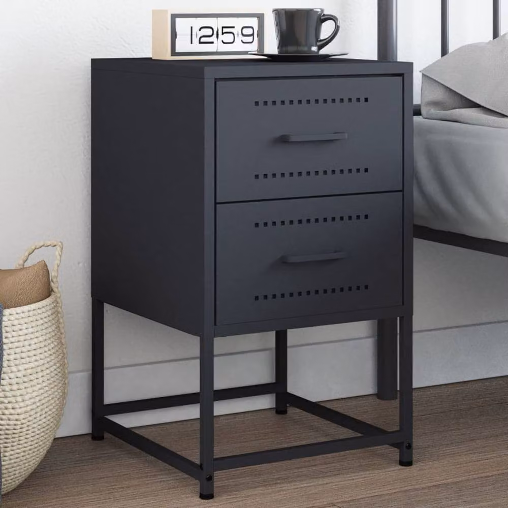 Berkfield Home Durable Metal Bedside Cabinet in Anthracite Grey, W/D/H: 36 x 39 x 60.5 cm – 2
