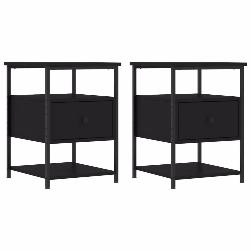 Berkfield Home Set of 2 Durable Black Bedside Cabinets, W/D/H: 40 x 42 x 56 cm – 3