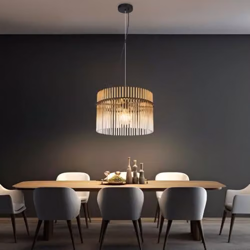 Globo Lighting Modern Black Metal and Amber Glass Pendant Light, Diameter: 40 cm – 4