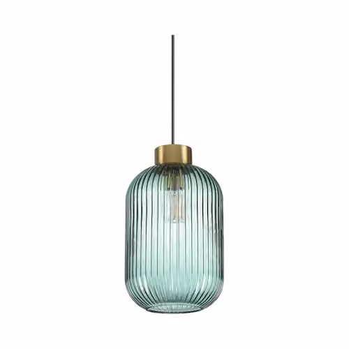Ideal Lux Mint-1 Glass Dome Ceiling Pendant Lamp in Green and Gold/Brass, E27