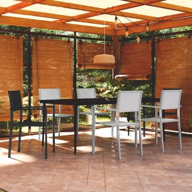 Berkfield Home 7 Piece Modern Garden Dining Set in Black and White – 1