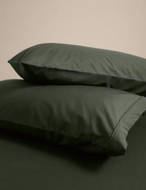M&S 2 Pack Egyptian Cotton 230 Thread Count King Size Percale Pillowcases in Green