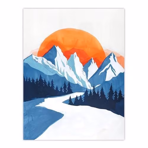 Artery8 Winter Sunrise South American Andes Mountain Wall Art Poster Print, Multicolour, W: 45.72 cm, H: 60.96 cm – 1