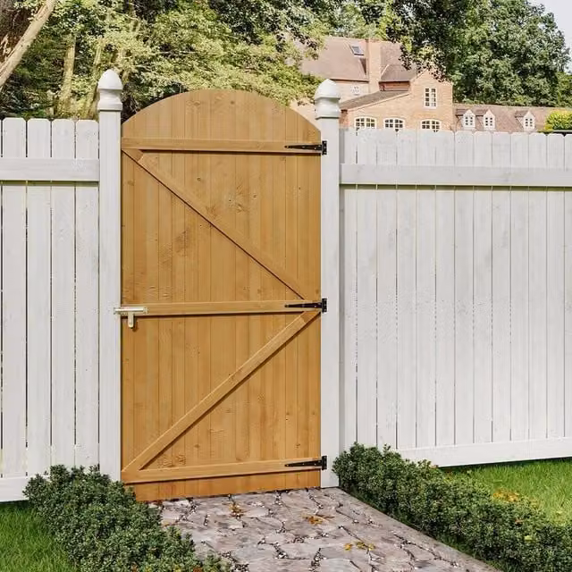 FLAVORA Brown Wooden Arched Garden Pedestrian Swing Gate, W: 105 cm, H: 150 cm – 1