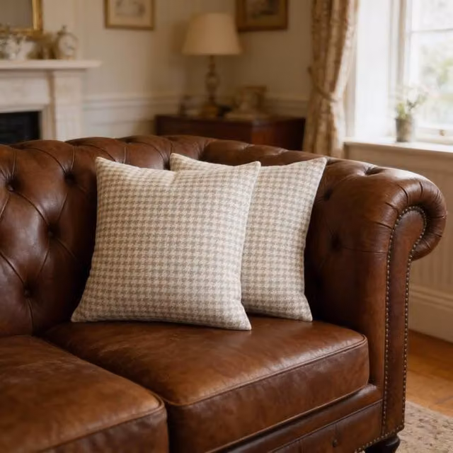 Luxury Living Pair of Houndstooth Woven Cushions in Beige, Black and White, W/D/H: 45 x 45 x 45 cm – 1
