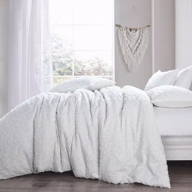 Intimates Elegant Tufted Boho Duvet Cover and Pillowcase Set, White, W/D/H: 180 x 200 cm