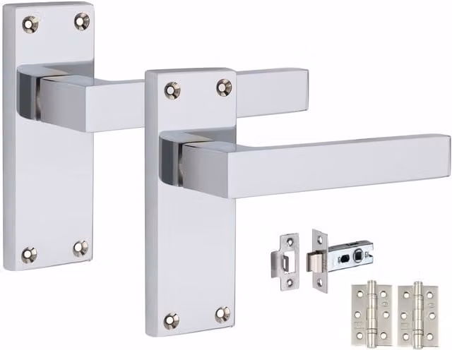 Golden Grace Chrome Victorian Straight Delta Latch Door Handles, 4 Pairs